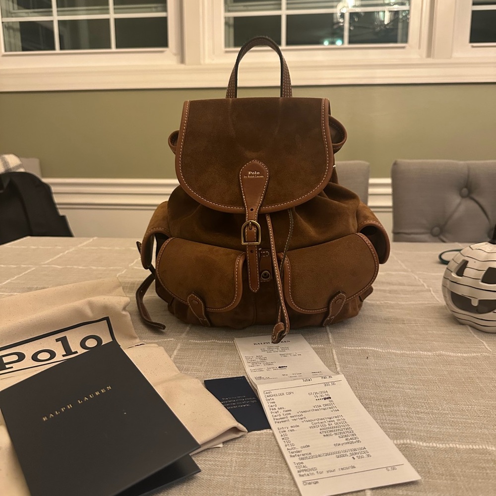 Ralph Lauren Cinnamon Suede Bellport Cargo Pocket Backpack
